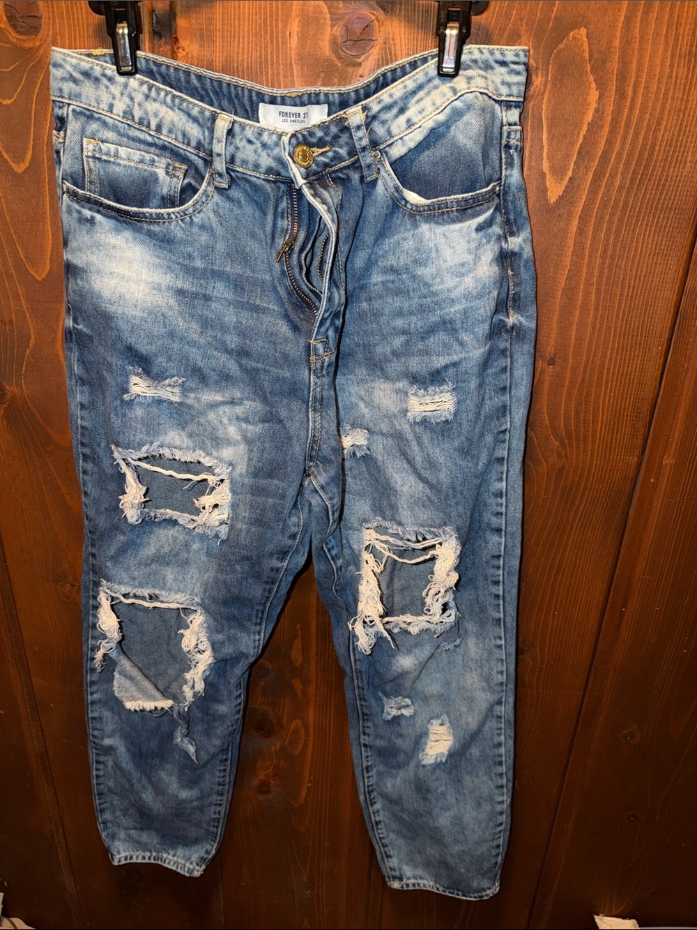 Forever 21 Light Blue Distressed Ripped Jeans